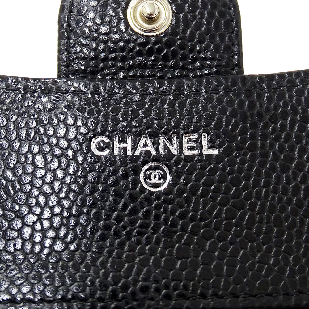 CHANEL シャネル 二つ折り財布 マトラッセ クラシック ブラック シルバー金具 キャビアスキン レディース 【中古】