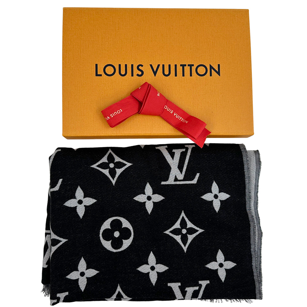 LOUIS VUITTON ルイ・ヴィトン エトール・アメージングラム マフラー・ストール モノグラム ブラック グレー ウール レディース メンズ 【中古】