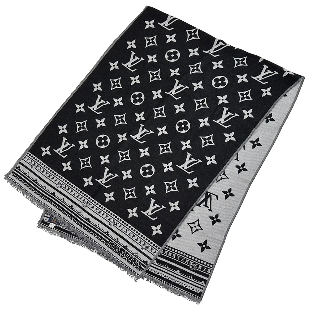 LOUIS VUITTON ルイ・ヴィトン エトール・アメージングラム マフラー・ストール モノグラム ブラック グレー ウール レディース メンズ 【中古】