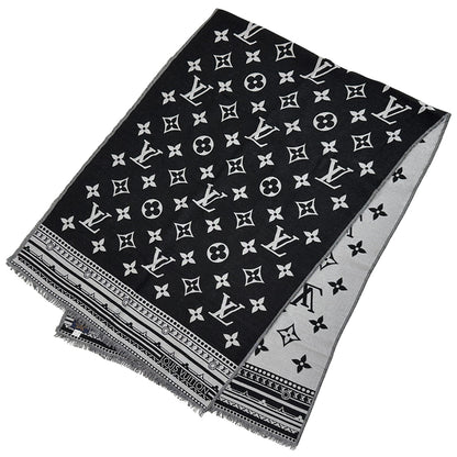 LOUIS VUITTON ルイ・ヴィトン エトール・アメージングラム マフラー・ストール モノグラム ブラック グレー ウール レディース メンズ 【中古】