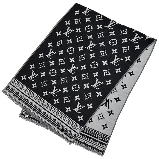 LOUIS VUITTON ルイ・ヴィトン エトール・アメージングラム マフラー・ストール モノグラム ブラック グレー ウール レディース メンズ 【中古】