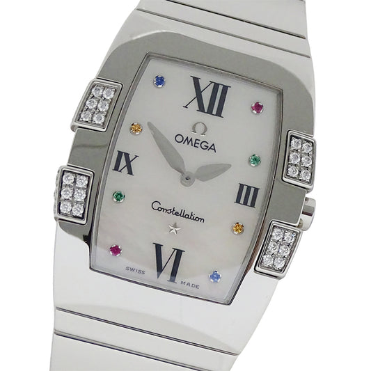OMEGA オメガ コンステレーション クアドレラ 1586.79 ボーイズ 腕時計 クオーツ QZ ステンレス ダイヤモンド カラーストーン シェル 磨き済み 【中古】