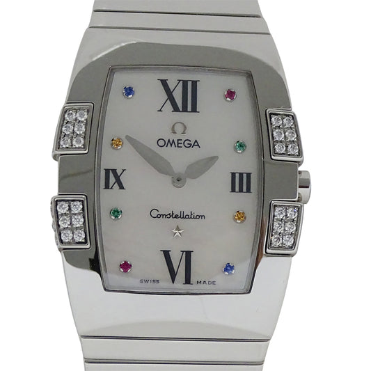 OMEGA オメガ コンステレーション クアドレラ 1586.79 ボーイズ 腕時計 クオーツ QZ ステンレス ダイヤモンド カラーストーン シェル 磨き済み 【中古】