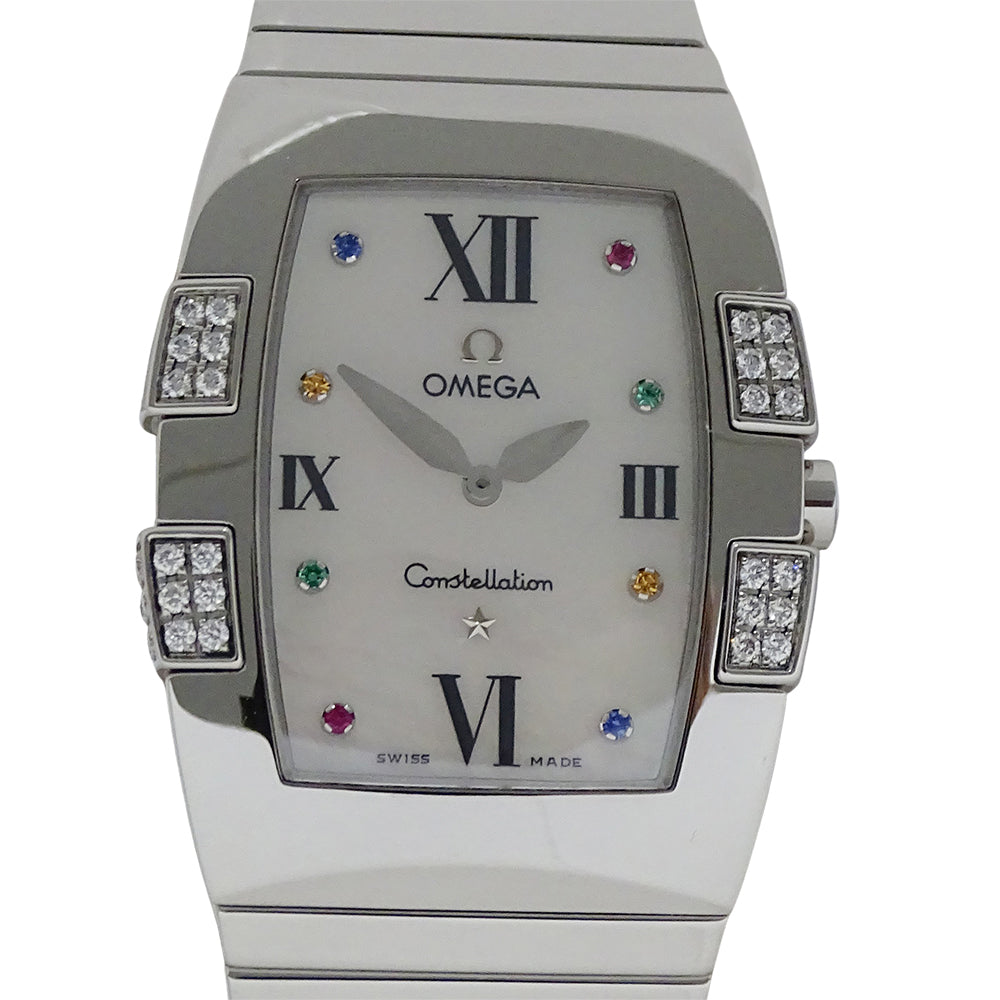 OMEGA オメガ コンステレーション クアドレラ 1586.79 ボーイズ 腕時計 クオーツ QZ ステンレス ダイヤモンド カラーストーン シェル 磨き済み 【中古】