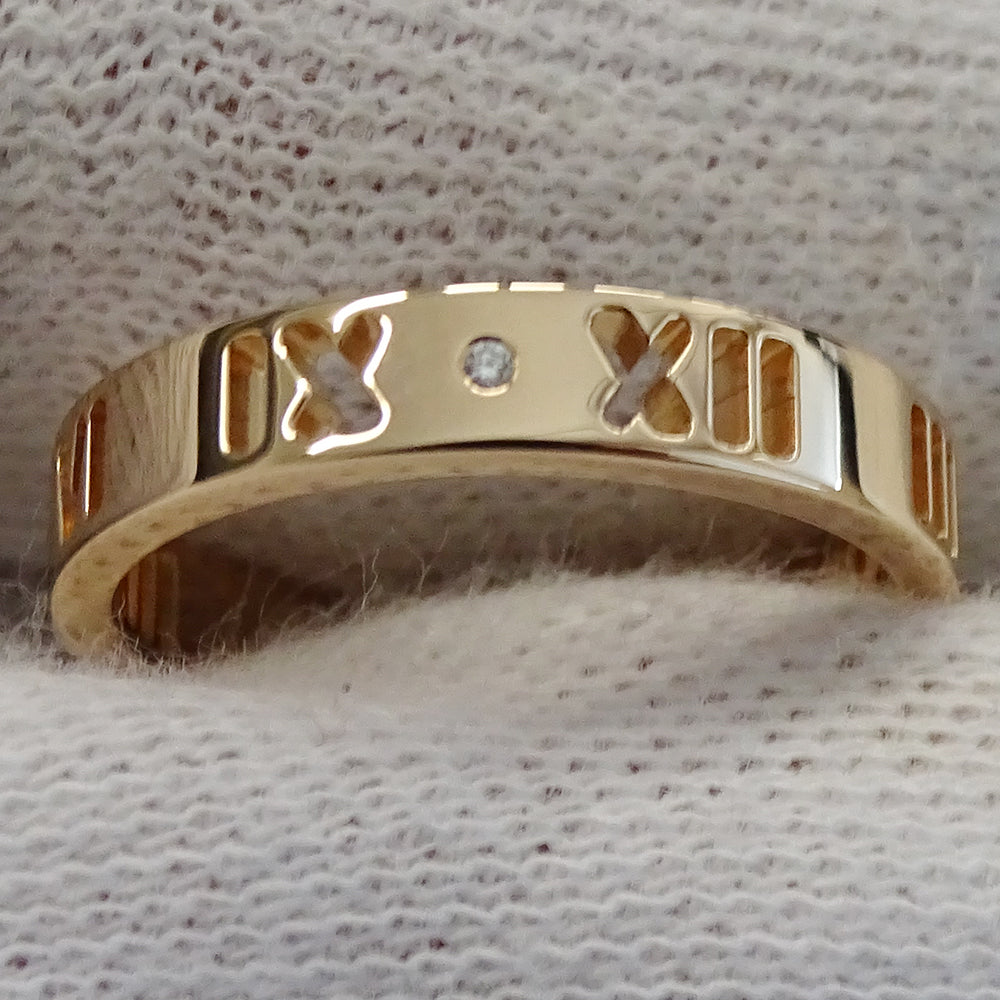 TIFFANY&Co. ティファニー アトラス ピアスド リング 指輪 750PG ピンクゴールド ダイヤモンド 約10号 レディース 磨き済み 【中古】
