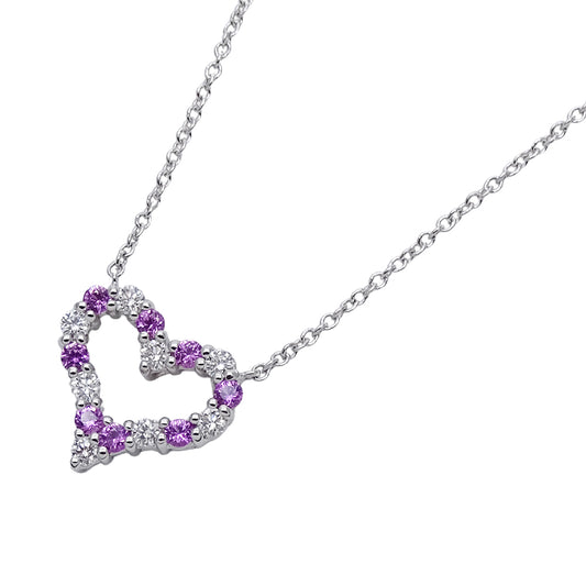 TIFFANY&Co. ティファニー センチメンタルハート ネックレス PT950 プラチナ ダイヤモンド ピンクサファイア シルバー レディース 磨き済み【中古】