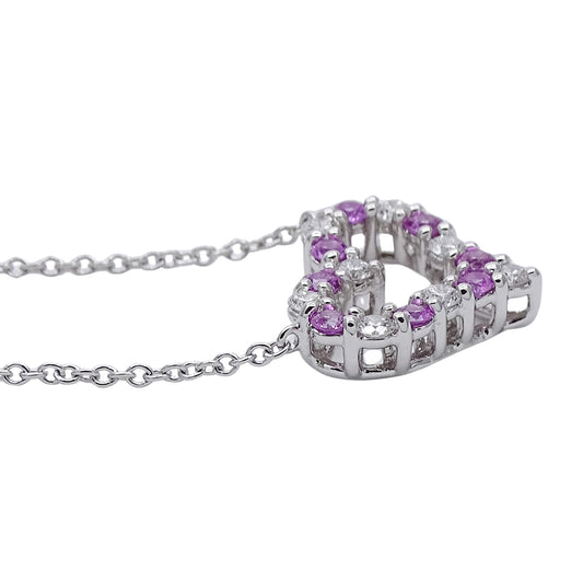TIFFANY&Co. ティファニー センチメンタルハート ネックレス PT950 プラチナ ダイヤモンド ピンクサファイア シルバー レディース 磨き済み【中古】