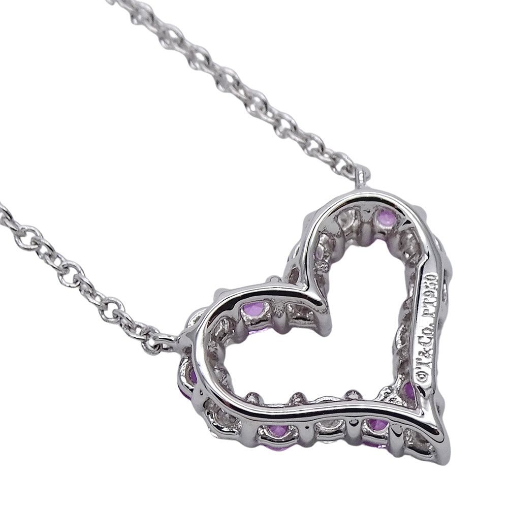 TIFFANY&Co. ティファニー センチメンタルハート ネックレス PT950 プラチナ ダイヤモンド ピンクサファイア シルバー レディース 磨き済み【中古】