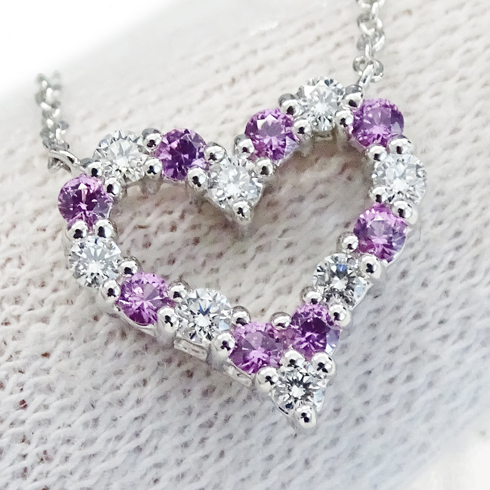 TIFFANY&Co. ティファニー センチメンタルハート ネックレス PT950 プラチナ ダイヤモンド ピンクサファイア シルバー レディース 磨き済み【中古】