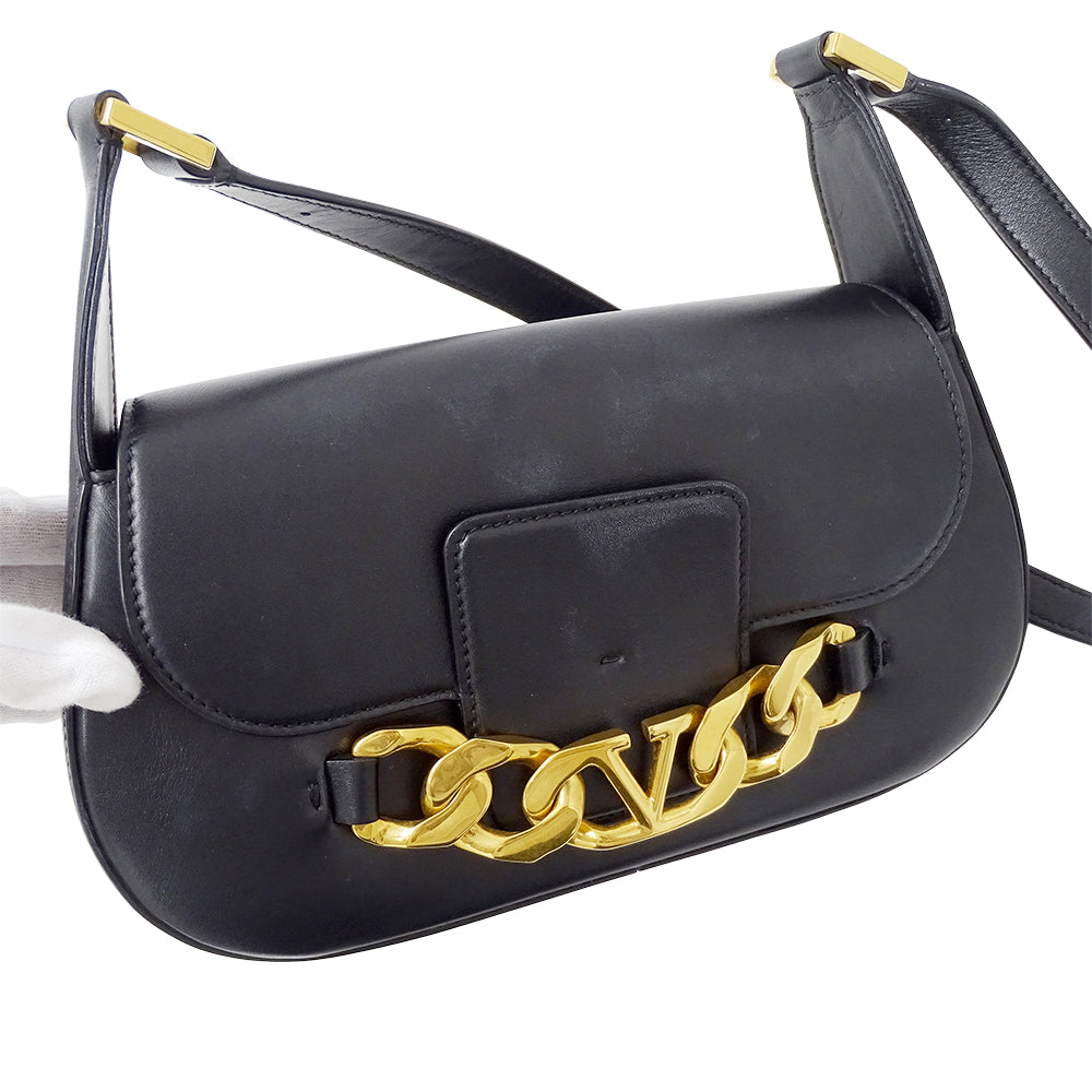 Valentino Garavani ヴァレンティノ・ガラヴァーニ ショルダーバッグ ブラック レザー レディース 【中古】