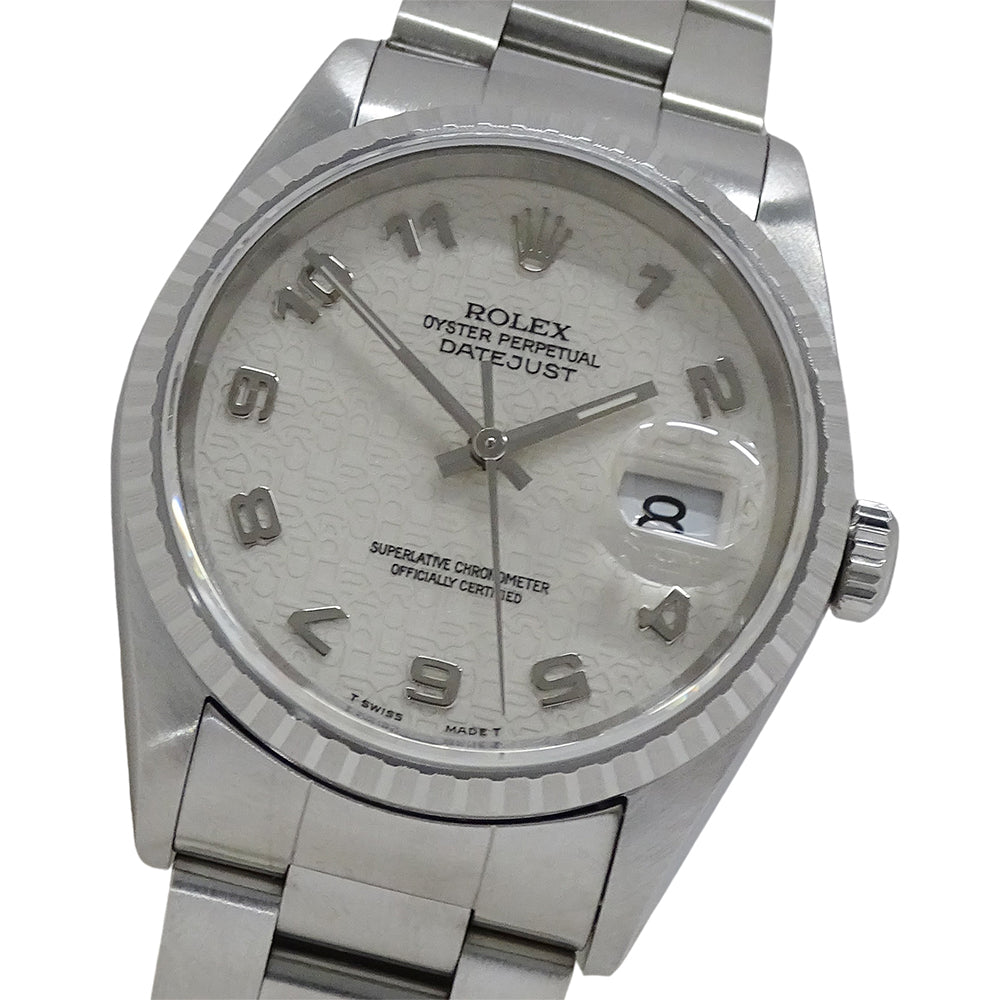 ROLEX ロレックス デイトジャスト 16220 W番 メンズ 腕時計 コンピューター 自動巻き AT ステンレス SS アイボリー 磨き済み 【中古】