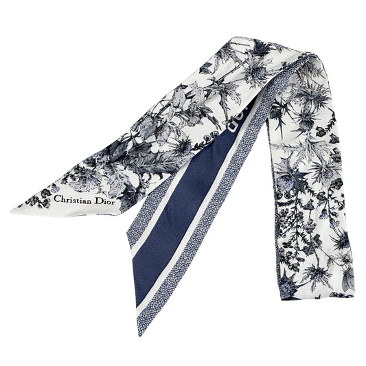 Dior ディオール スカーフ ミッツァ ブルー シルク ロゴ 花柄 レディース 【中古】