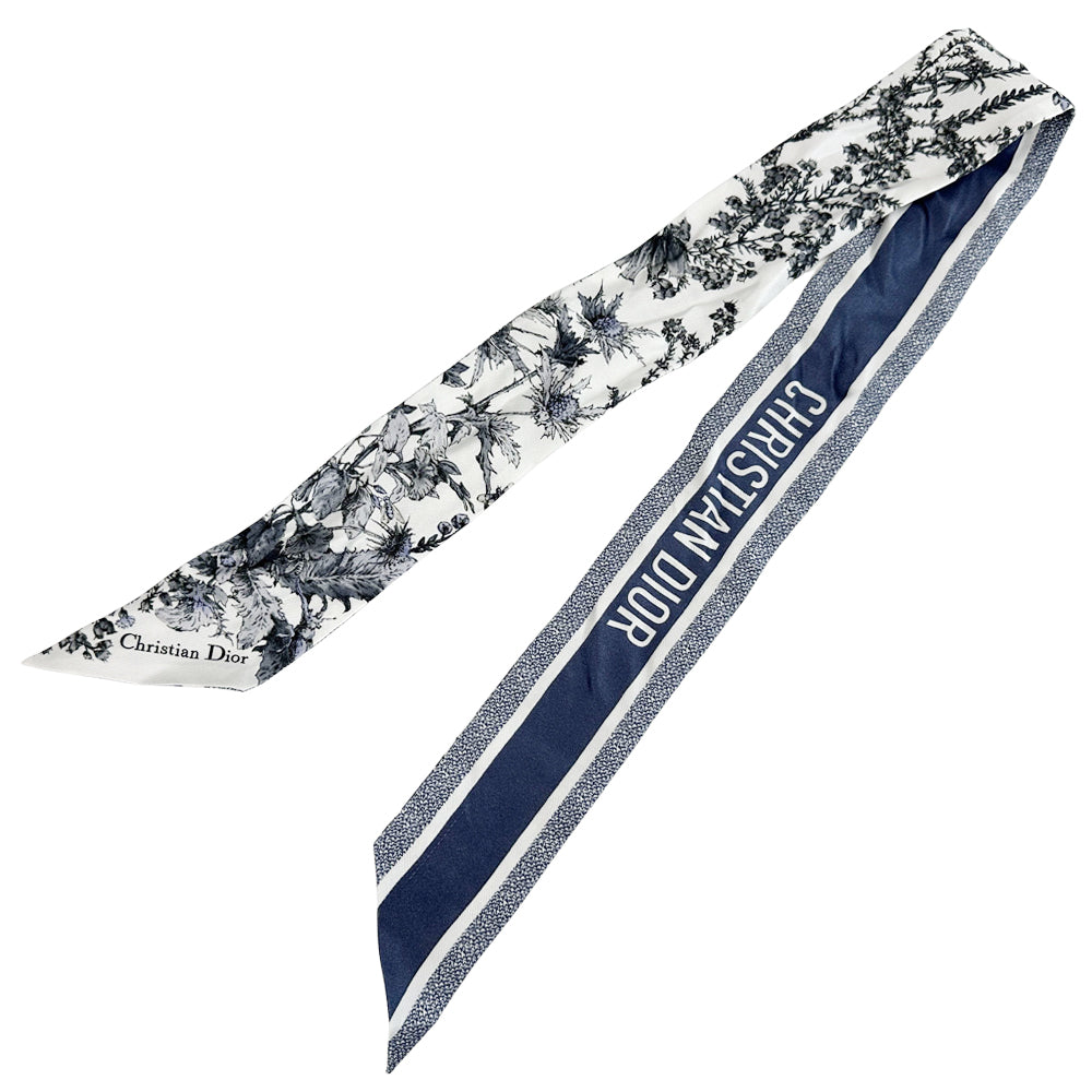 Dior ディオール スカーフ ミッツァ ブルー シルク ロゴ 花柄 レディース 【中古】