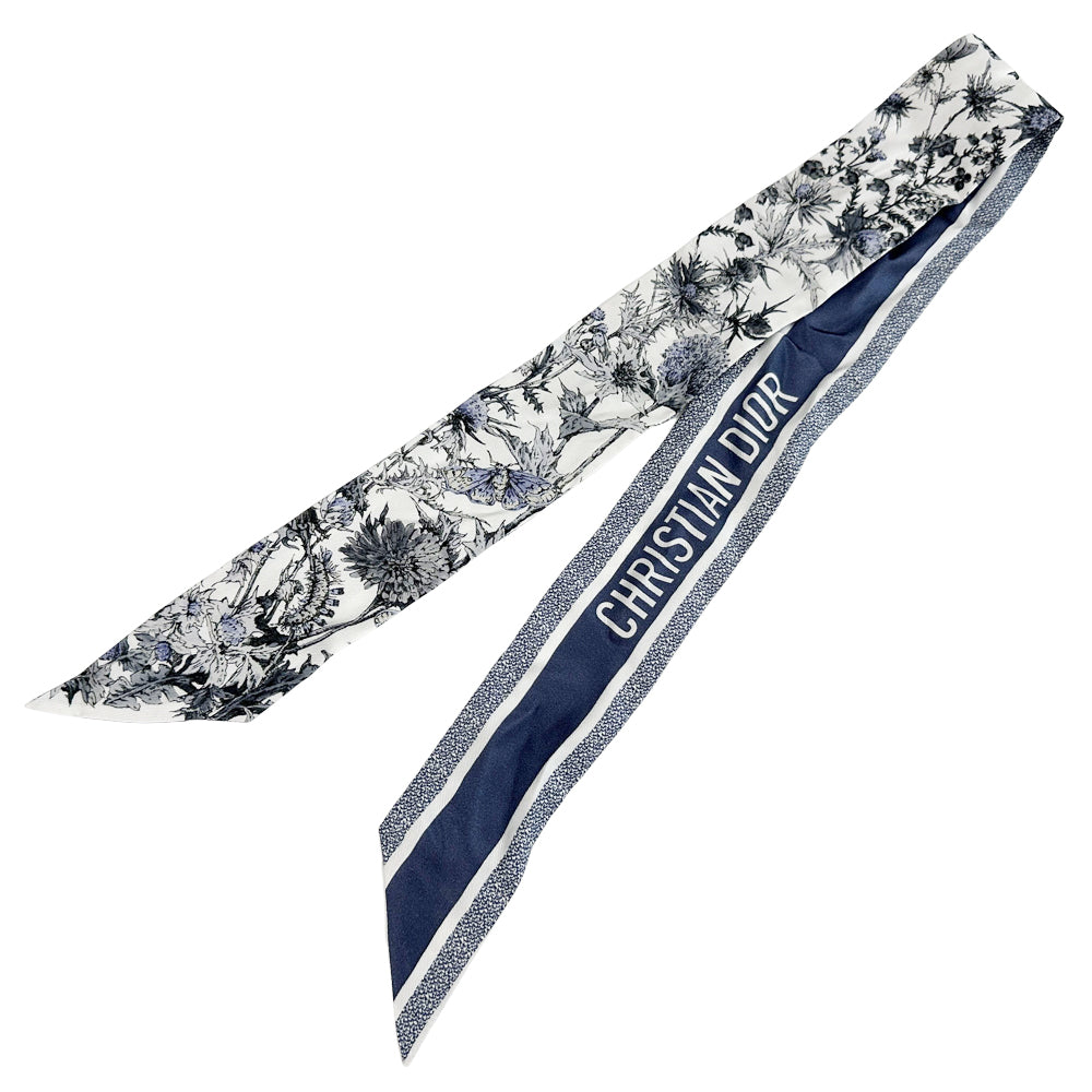 Dior ディオール スカーフ ミッツァ ブルー シルク ロゴ 花柄 レディース 【中古】