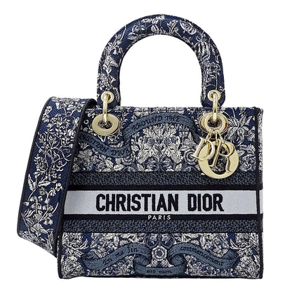 Dior ディオール 2wayバッグ レディディライト ブルー～ネイビー ジャガード レディース 【中古】