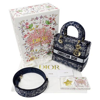 Dior ディオール 2wayバッグ レディディライト ブルー～ネイビー ジャガード レディース 【中古】