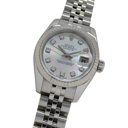 ROLEX ロレックス デイトジャスト 179174NG M番 レディース 腕時計 自動巻き AT ステンレス SS ホワイトゴールド WG 10Pダイヤモンド シェル 磨き済み 【中古】