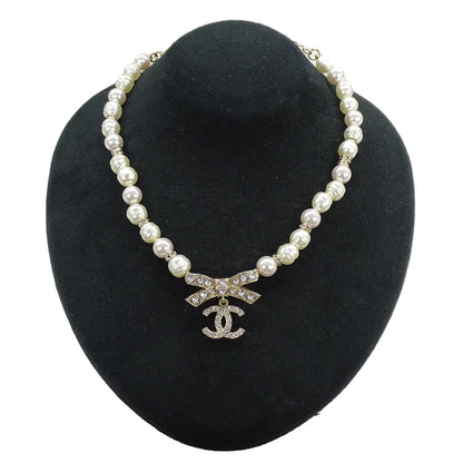 CHANEL シャネル リボン ココマーク チョーカー メタル ゴールド ホワイト レディース ABA871 【中古】