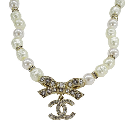 CHANEL シャネル リボン ココマーク チョーカー メタル ゴールド ホワイト レディース ABA871 【中古】