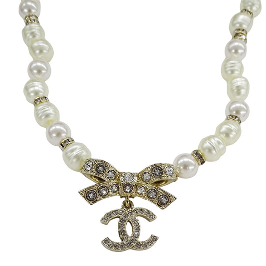 CHANEL シャネル リボン ココマーク チョーカー メタル ゴールド ホワイト レディース ABA871 【中古】
