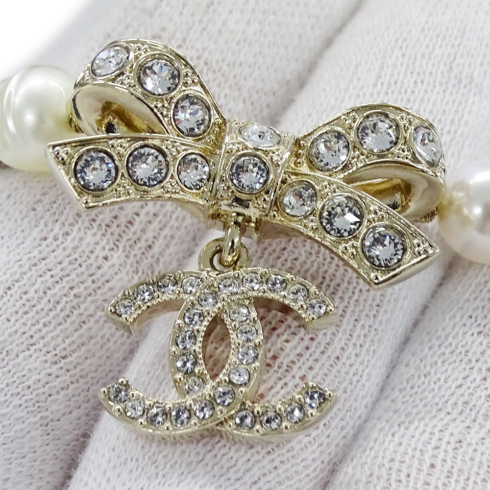 CHANEL シャネル リボン ココマーク チョーカー メタル ゴールド ホワイト レディース ABA871 【中古】