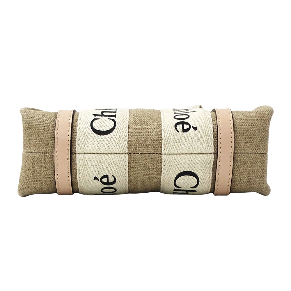 Chloe クロエ ウッディ ミニ 2wayバッグ ベージュ ピンク キャンバス レディース 【中古】