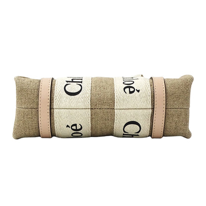 Chloe クロエ ウッディ ミニ 2wayバッグ ベージュ ピンク キャンバス レディース 【中古】