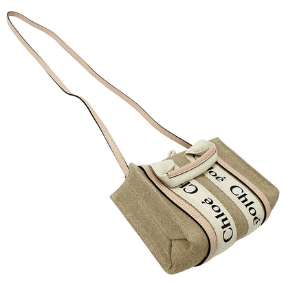 Chloe クロエ ウッディ ミニ 2wayバッグ ベージュ ピンク キャンバス レディース 【中古】