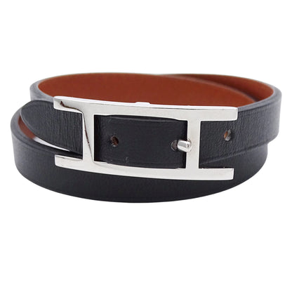 HERMES エルメス アピ3 ブレスレット ドゥーブルトゥール ブラック ブラウン シルバー XS レディース 【中古】