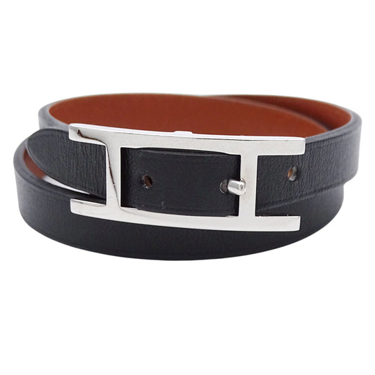 HERMES エルメス アピ3 ブレスレット ドゥーブルトゥール ブラック ブラウン シルバー XS レディース 【中古】