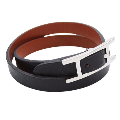 HERMES エルメス アピ3 ブレスレット ドゥーブルトゥール ブラック ブラウン シルバー XS レディース 【中古】