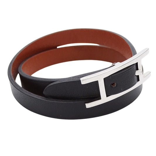 HERMES エルメス アピ3 ブレスレット ドゥーブルトゥール ブラック ブラウン シルバー XS レディース 【中古】