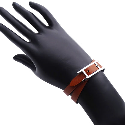 HERMES エルメス アピ3 ブレスレット ドゥーブルトゥール ブラック ブラウン シルバー XS レディース 【中古】