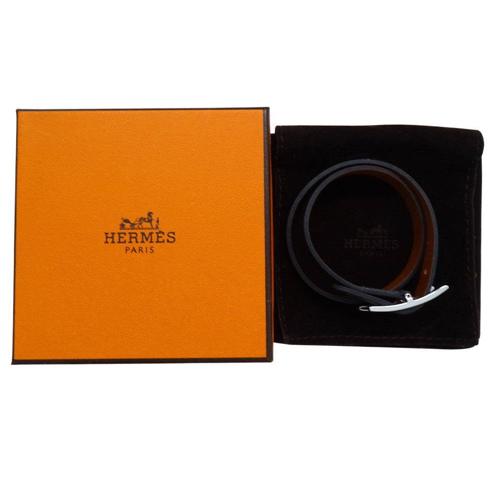 HERMES エルメス アピ3 ブレスレット ドゥーブルトゥール ブラック ブラウン シルバー XS レディース 【中古】