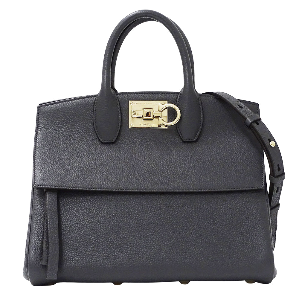 Ferragamo フェラガモ ステューディオバッグ 2wayバッグ グレー レザー レディース 【中古】