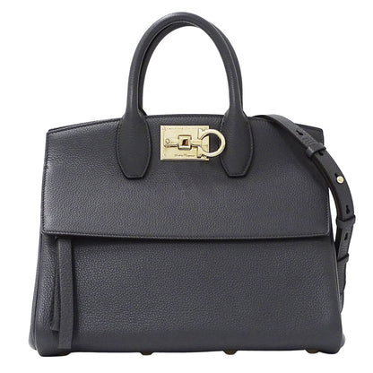 Ferragamo フェラガモ ステューディオバッグ 2wayバッグ グレー レザー レディース 【中古】