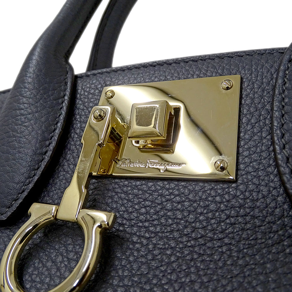 Ferragamo フェラガモ ステューディオバッグ 2wayバッグ グレー レザー レディース 【中古】