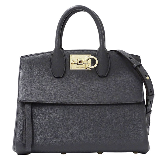 Ferragamo フェラガモ ステューディオバッグ 2wayバッグ グレー レザー レディース 【中古】