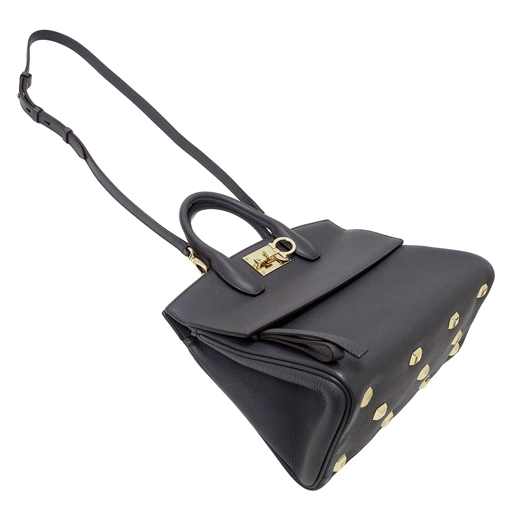 Ferragamo フェラガモ ステューディオバッグ 2wayバッグ グレー レザー レディース 【中古】