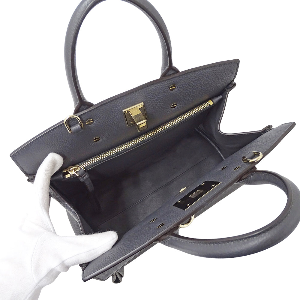 Ferragamo フェラガモ ステューディオバッグ 2wayバッグ グレー レザー レディース 【中古】