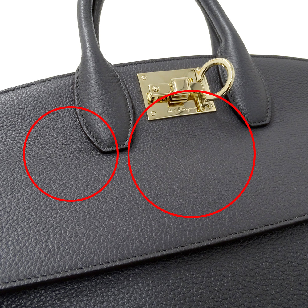 Ferragamo フェラガモ ステューディオバッグ 2wayバッグ グレー レザー レディース 【中古】