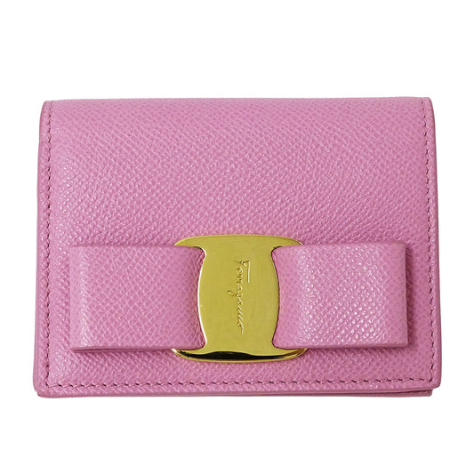 Ferragamo フェラガモ 二つ折り財布 ヴァラリボン ピンク レザー レディース 【中古】