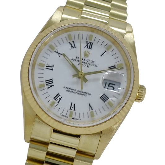 ROLEX ロレックス オイスターパーペチュアル デイト 15238 L番 メンズ 腕時計 自動巻き AT 750YG 18K 金無垢 ゴールド ホワイト OH・ 磨き済み 【中古】