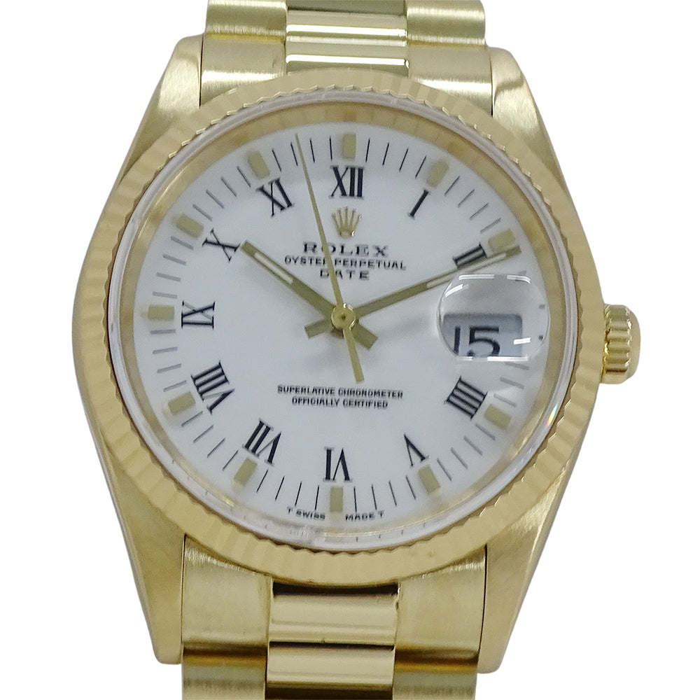 ROLEX ロレックス オイスターパーペチュアル デイト 15238 L番 メンズ 腕時計 自動巻き AT 750YG 18K 金無垢 ゴールド ホワイト OH・ 磨き済み 【中古】