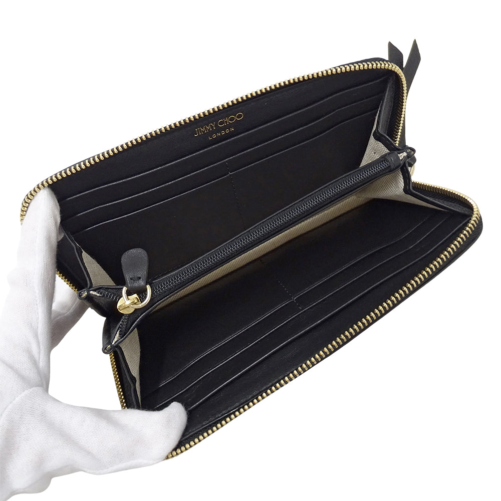 JIMMY CHOO ジミーチュウ フィリパ 長財布 ブラック レザー レディース 【中古】