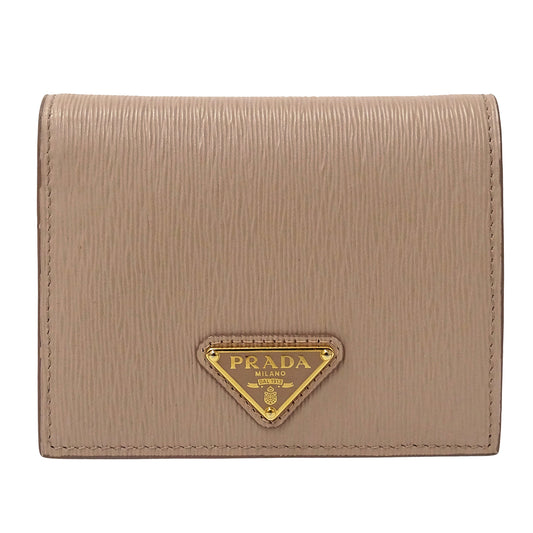 PRADA プラダ 二つ折り財布 ピンクベージュ 1MV204 レザー レディース 【中古】