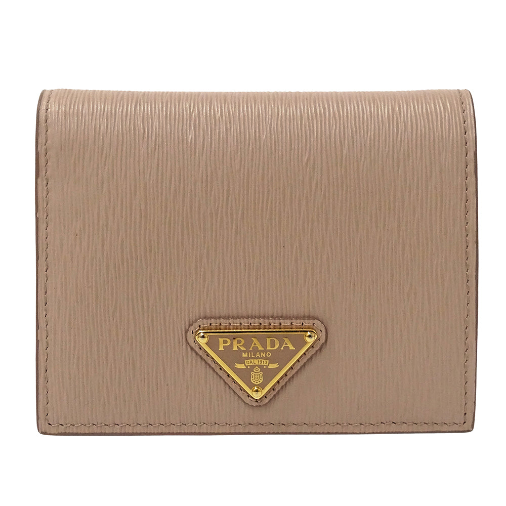 PRADA プラダ 二つ折り財布 ピンクベージュ 1MV204 レザー レディース 【中古】