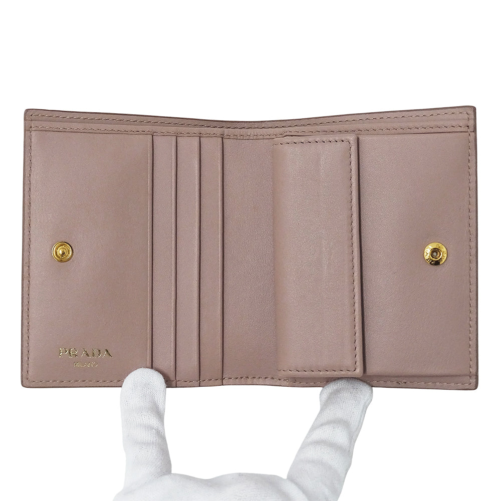 PRADA プラダ 二つ折り財布 ピンクベージュ 1MV204 レザー レディース 【中古】
