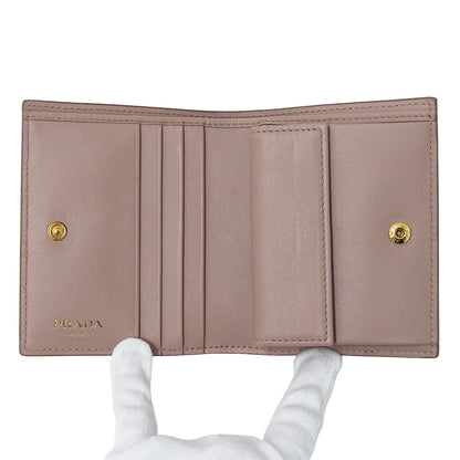 PRADA プラダ 二つ折り財布 ピンクベージュ 1MV204 レザー レディース 【中古】