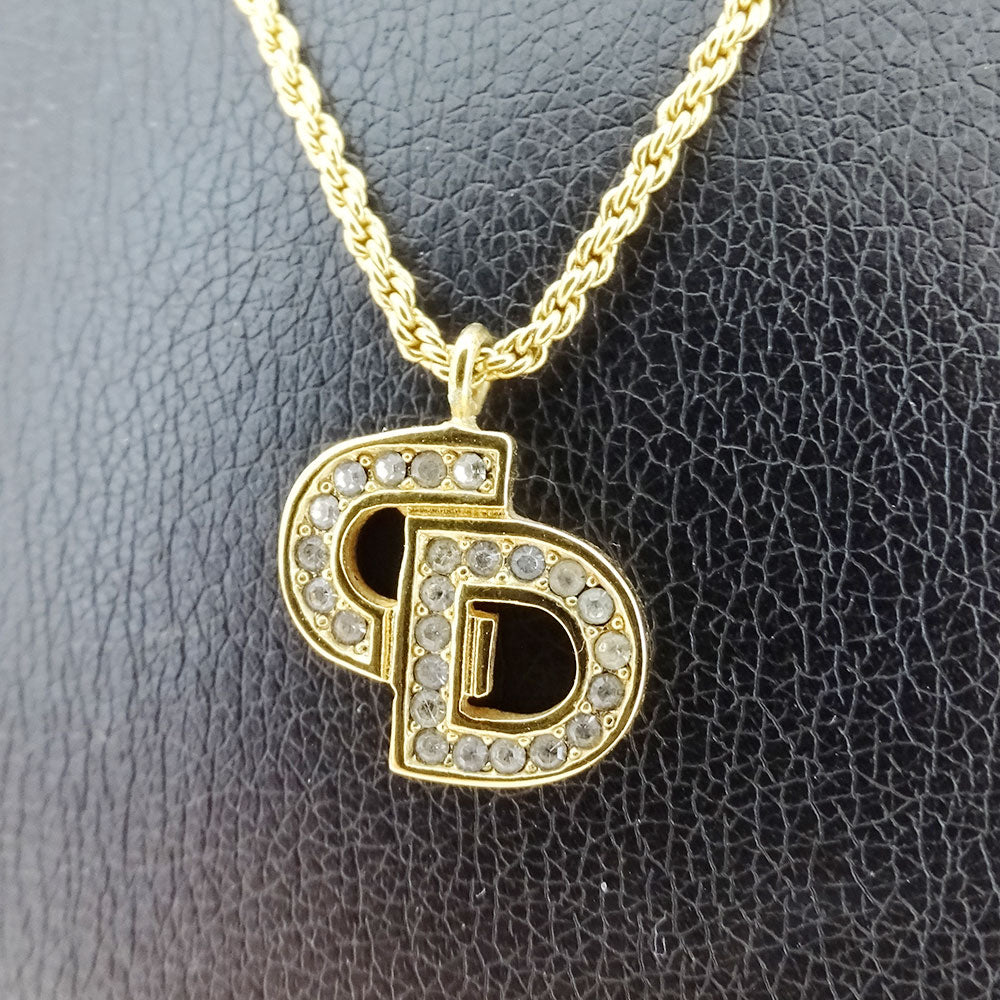 Dior ディオール ロゴ ネックレス ラインストーン ゴールド レディース 【中古】
